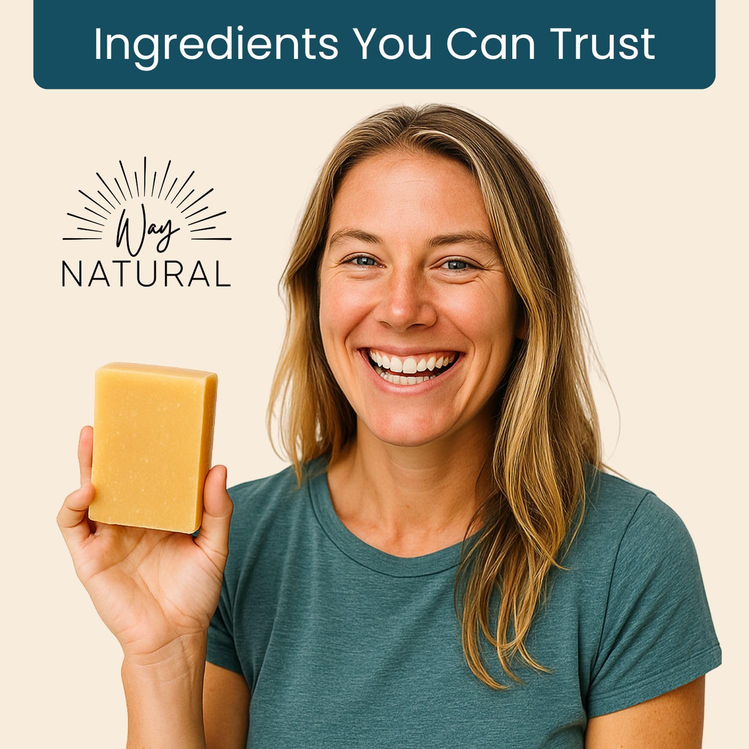 Way Natural soap bar held in hand for everyday moisturizing cleanse.