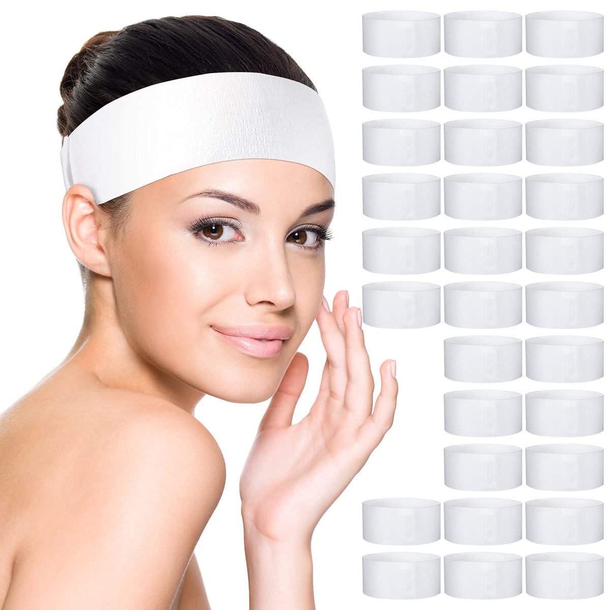 Waydress disposable spa facial headbands pack white, easy hair control during facials.
