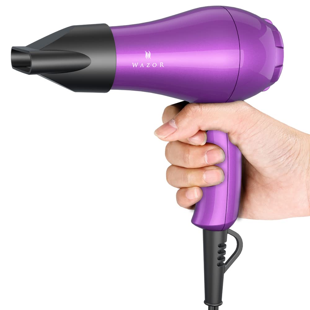 Wazor compact travel dryer in hand showcases portable design for RV and trips.