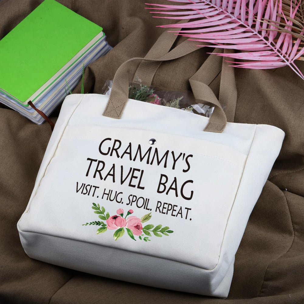 WCGXKO Grammy tote canvas material close-up highlights durable, water-resistant exterior.