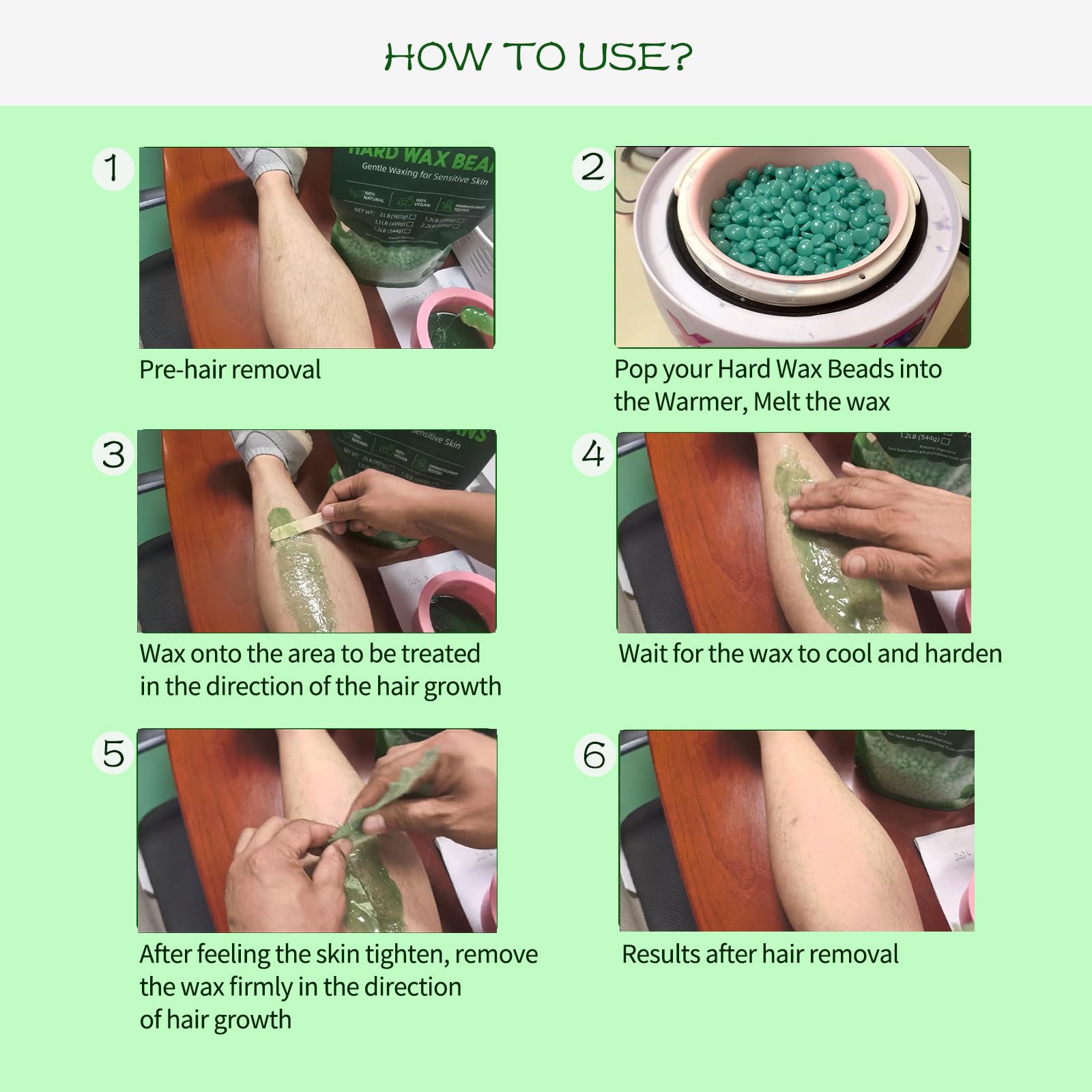 Wchiou Brazilian waxing application with aloe vera beads for comfortable bikini-area waxing.