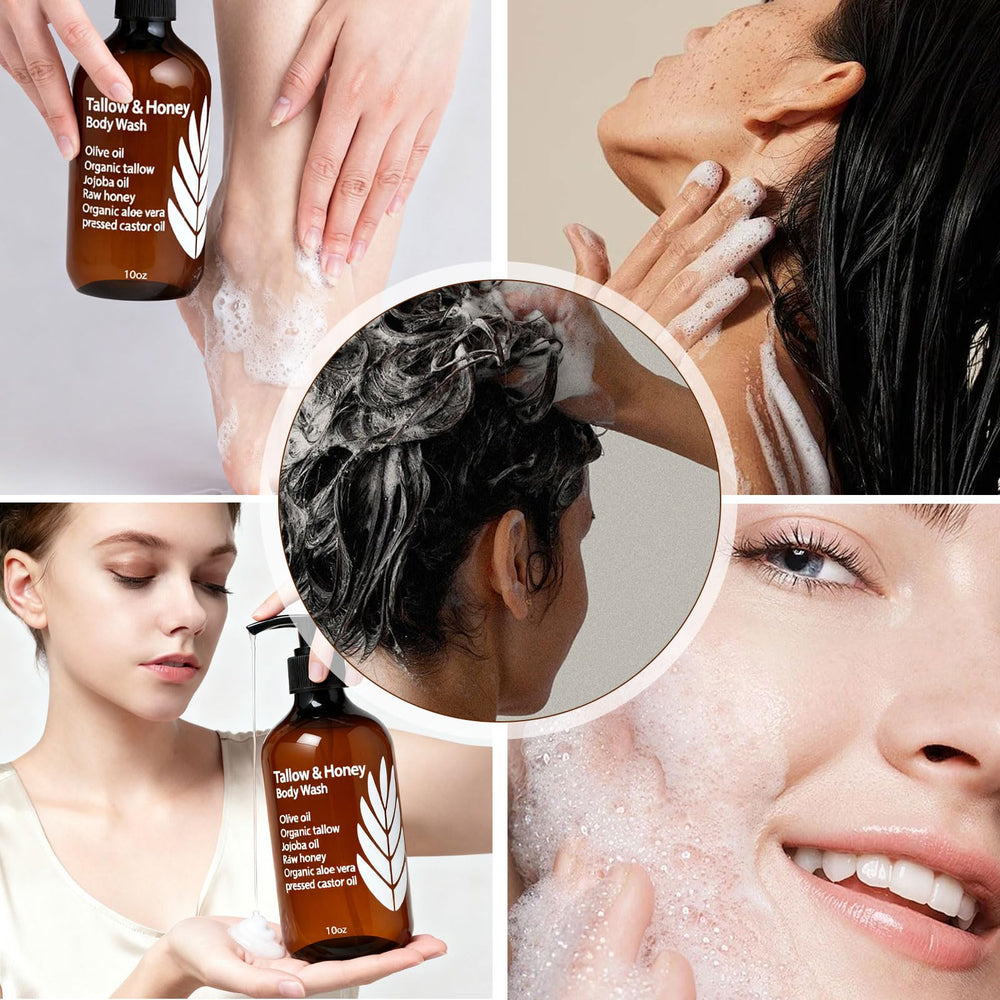 WDVNEX Grass-Fed Tallow and Honey ingredients highlight shea butter and natural oils for nourished skin.