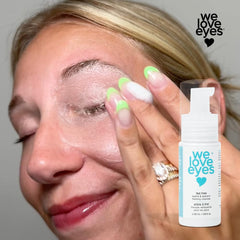 We Love Eyes foaming cleanser lather activates on skin for gentle debris removal