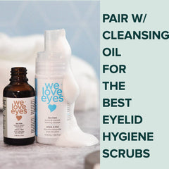 We Love Eyes packaging close-up shows vegan cruelty-free formula with probiotic preservative system