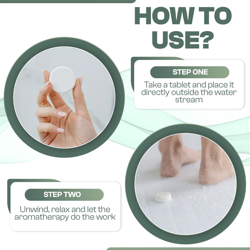 We-Tab Shower Steamers in a damp bathroom delivering long lasting fragrance
