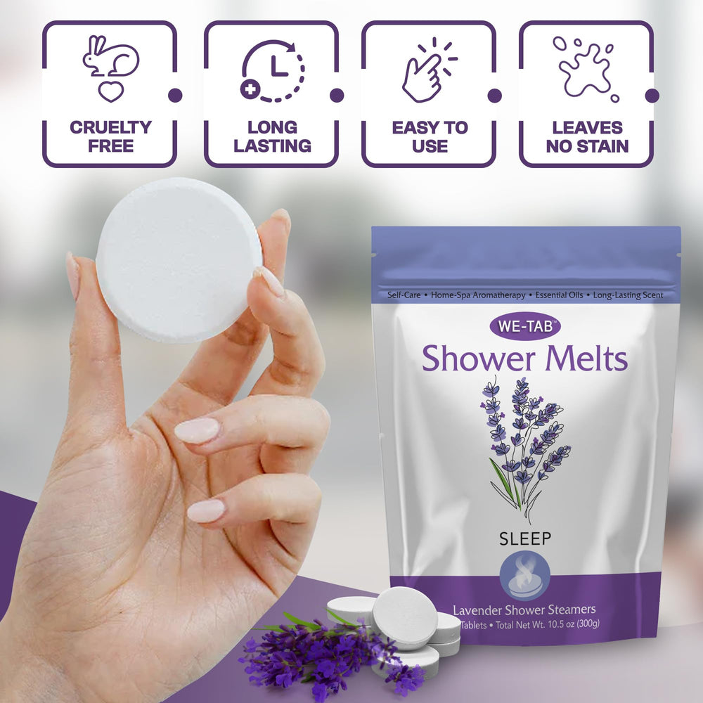 We-Tab lavender-aroma-release delivers spa-like scent as steam activates.
