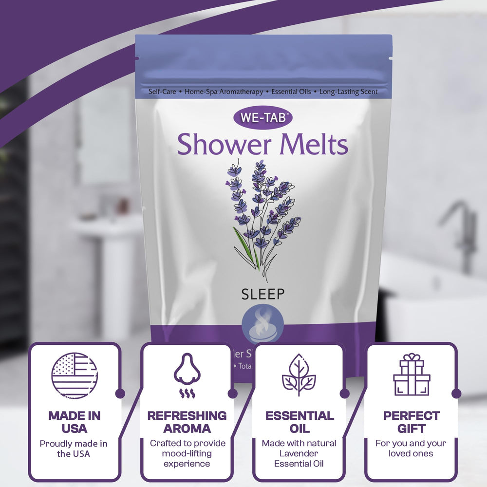We-Tab lavender-dissolving-tablet demonstrates long-lasting fragrance during a shower.