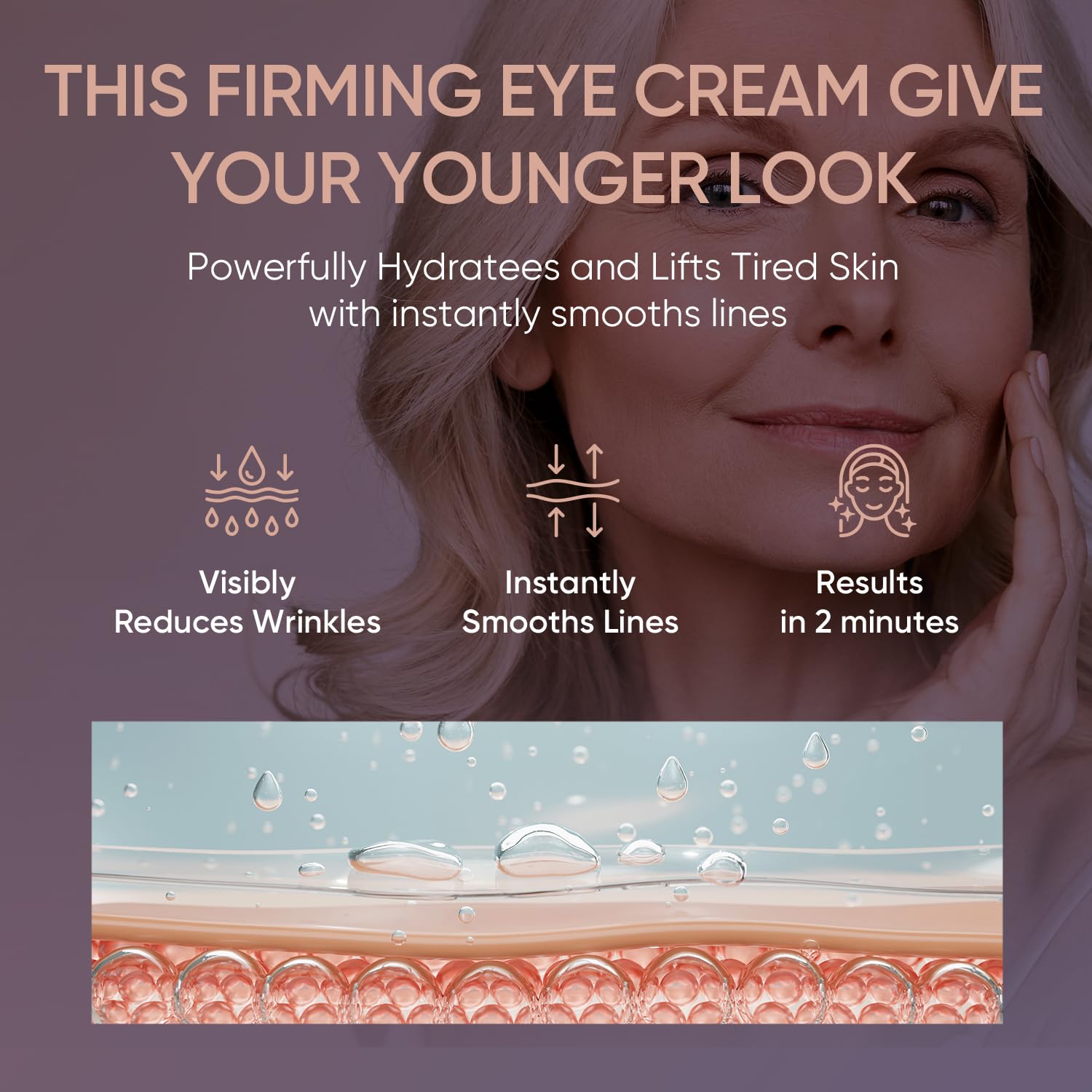 Wealthskin under-eye area being tapped to smooth fine lines and refresh look.