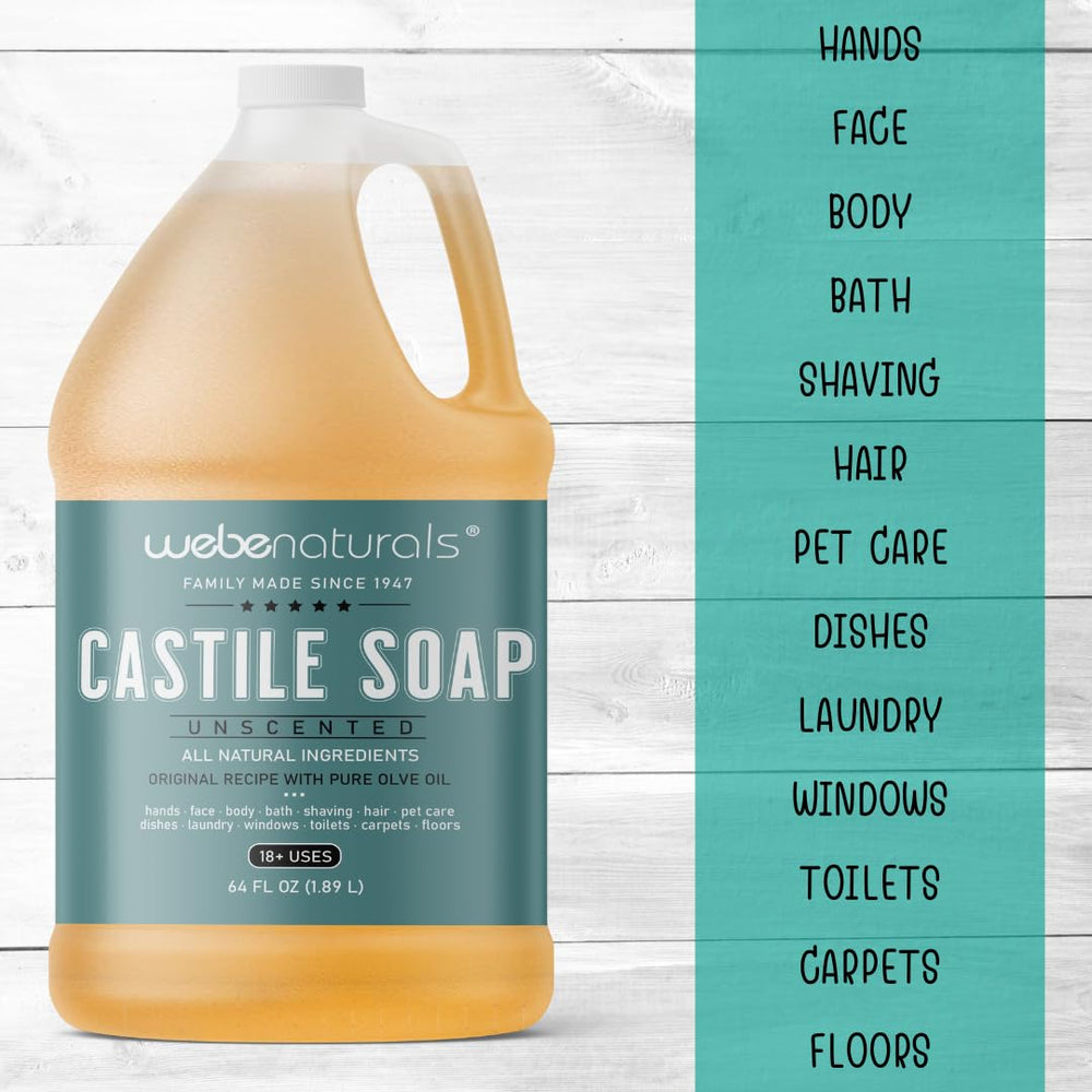 WEBE Pure Unscented Castile face cleanser, gentle option for sensitive skin.