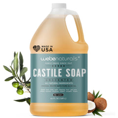 WEBE Pure Unscented Castile refill bottle pouring, eco-friendly waste reduction.