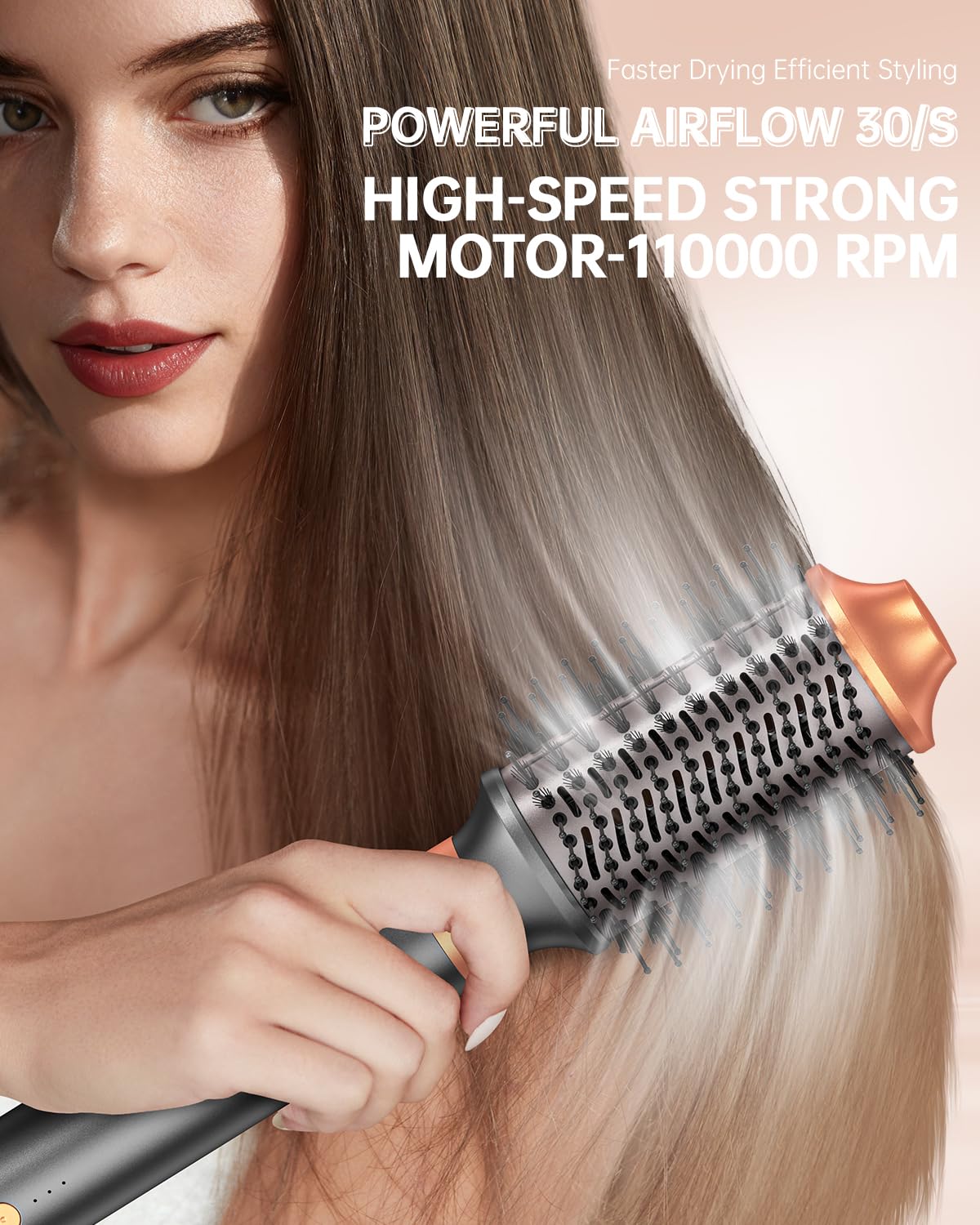WeBeauty 110000 rpm motor close-up signals powerful airflow for faster drying with reduced heat exposure.
