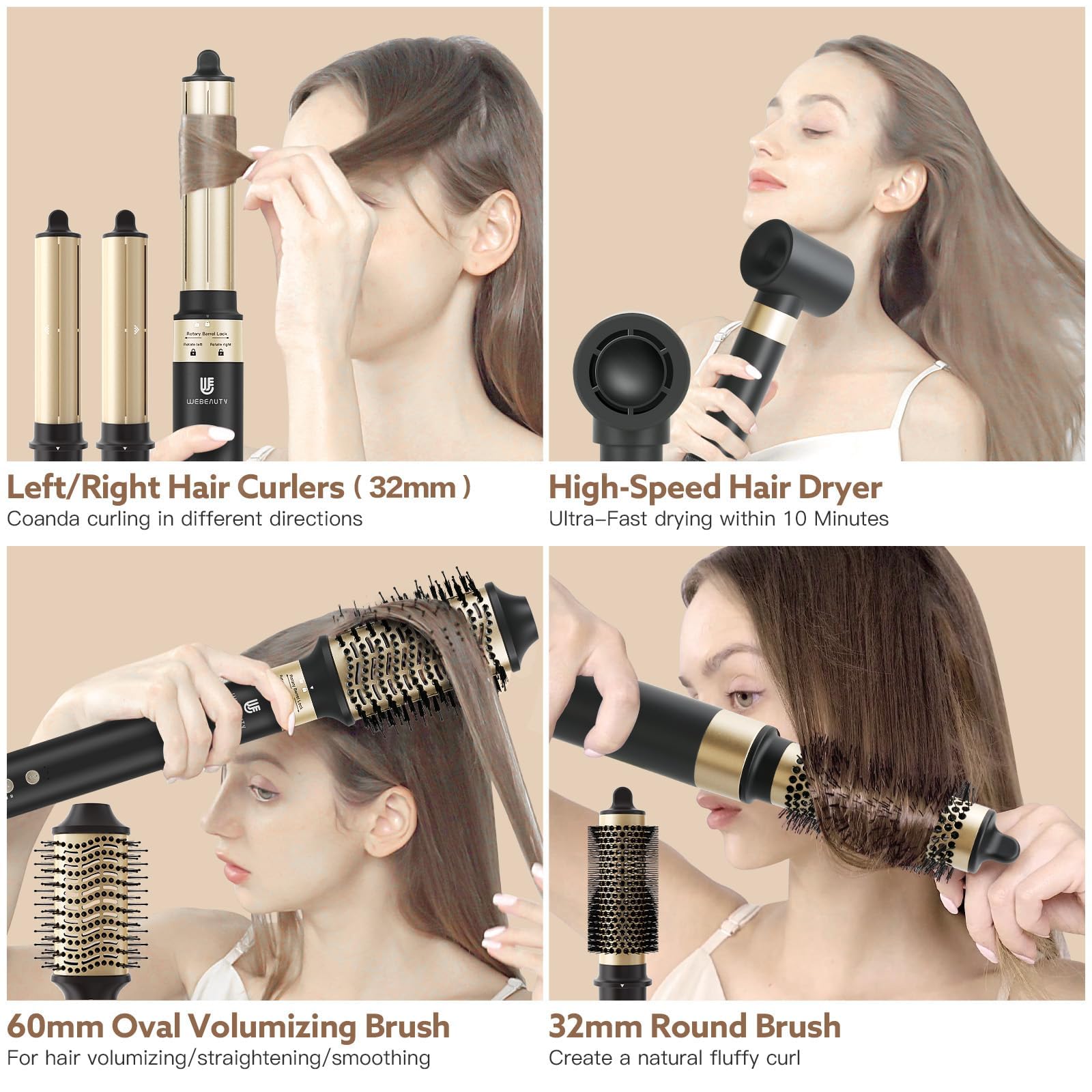 WeBeauty 5-in-1 with 32mm curler left-right wand for versatile curling