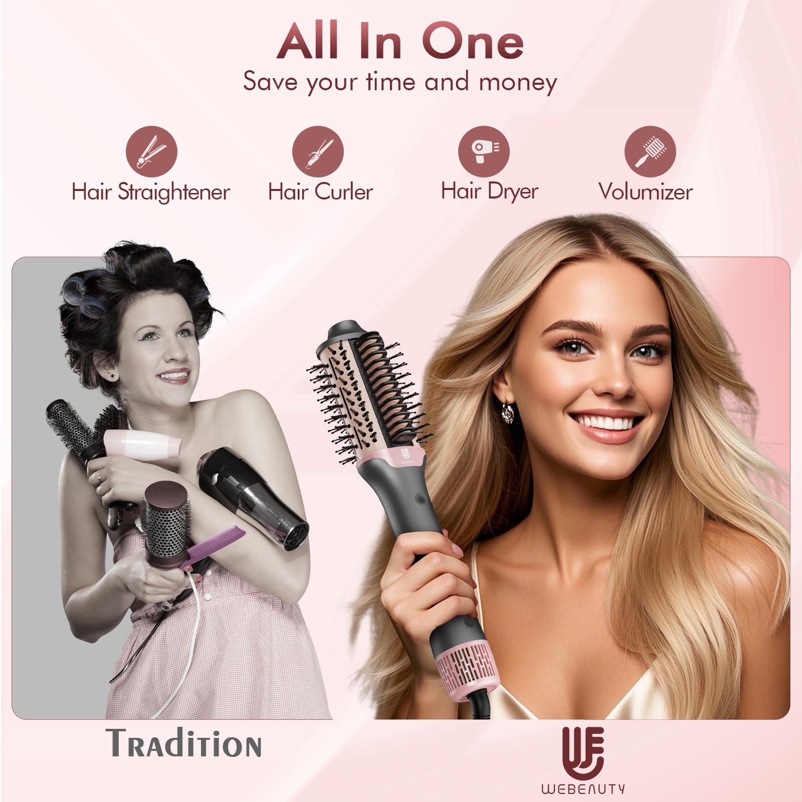 webeauty blow dryer brush heat settings dial supports customized styling options