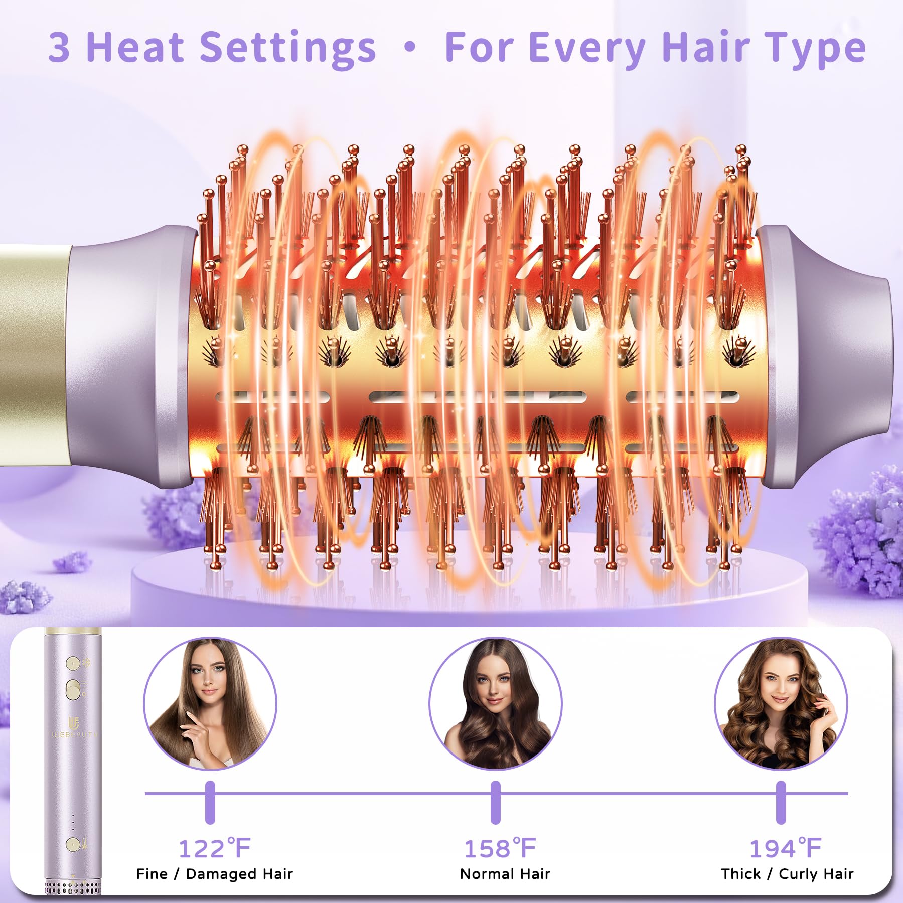 webeauty hair-dryer-brush-8in1-ionic-ceramic-tech reduces frizz with even heat distribution