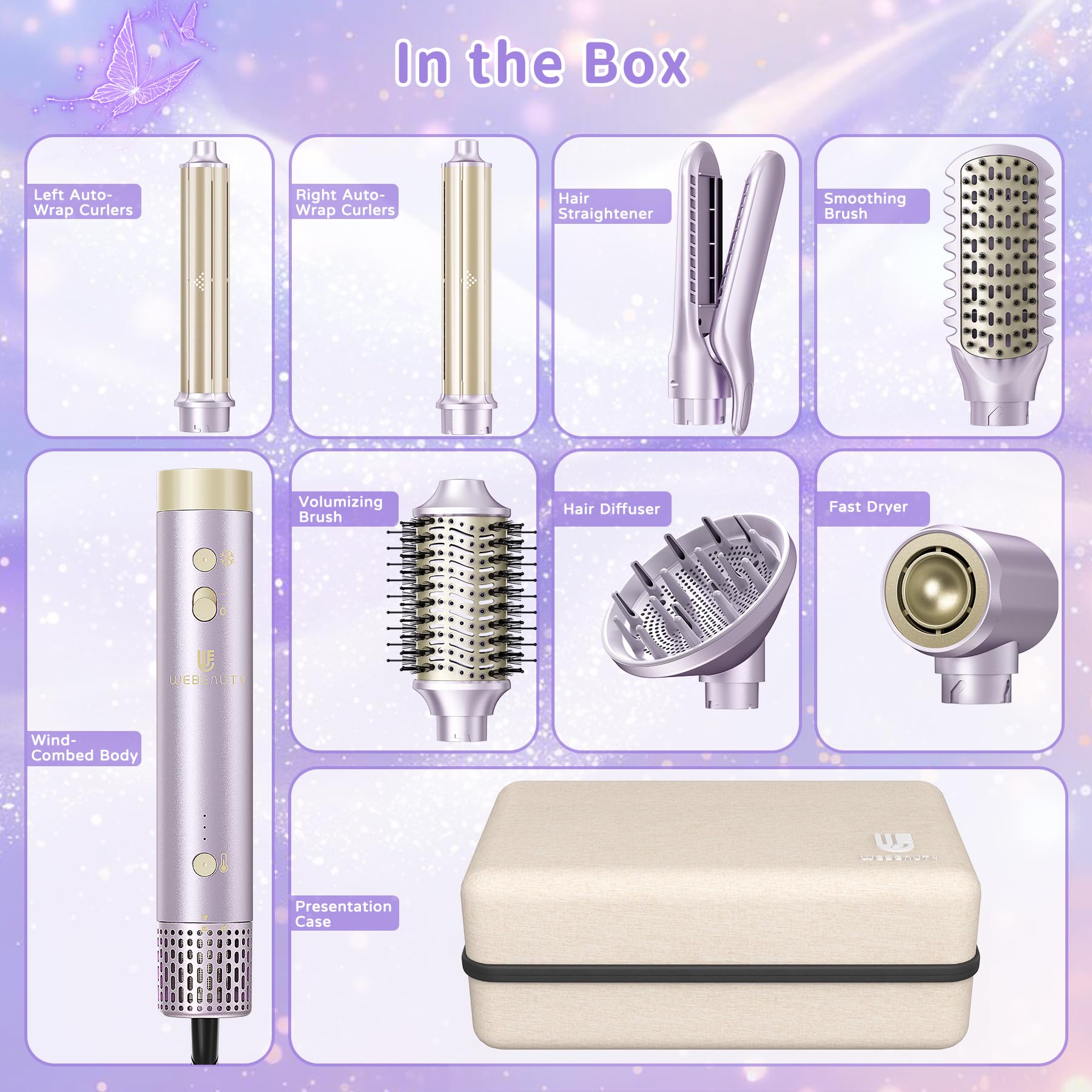 webeauty hair-dryer-brush-8in1-purple-color stylish design complements daily routine
