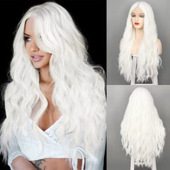WECAN long white wig 28-inch wavy lace-front for natural daily wear and cosplay