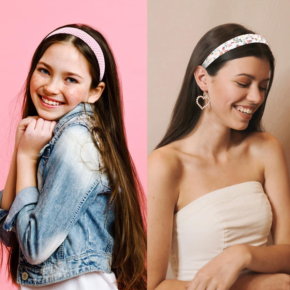 Wecoe plaid headbands add playful texture for parties or school outfits