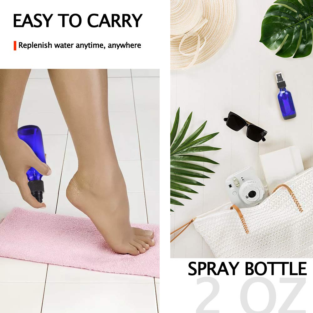Wedama 2oz glass spray bottle in use demonstrates fine mist for cleaning.