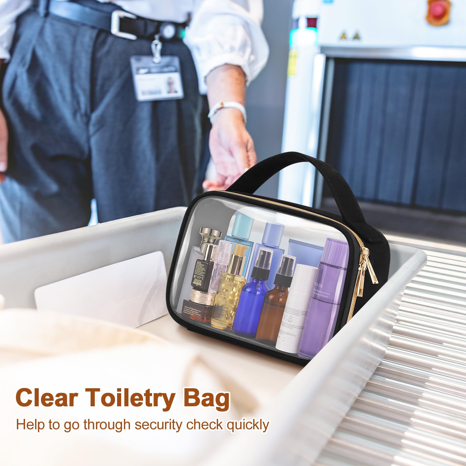 Wedama Clear Toiletry Bag side profile highlighting slim design for easy carry-on packing.