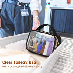 Wedama Clear Toiletry Bag side profile highlighting slim design for easy carry-on packing.