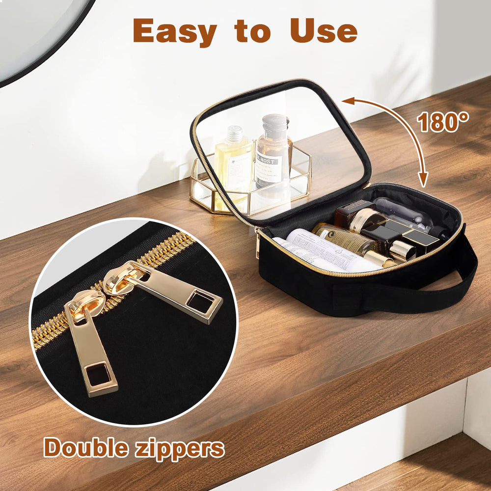 Wedama Clear Toiletry Bag top zipper with secure closing and easy access.