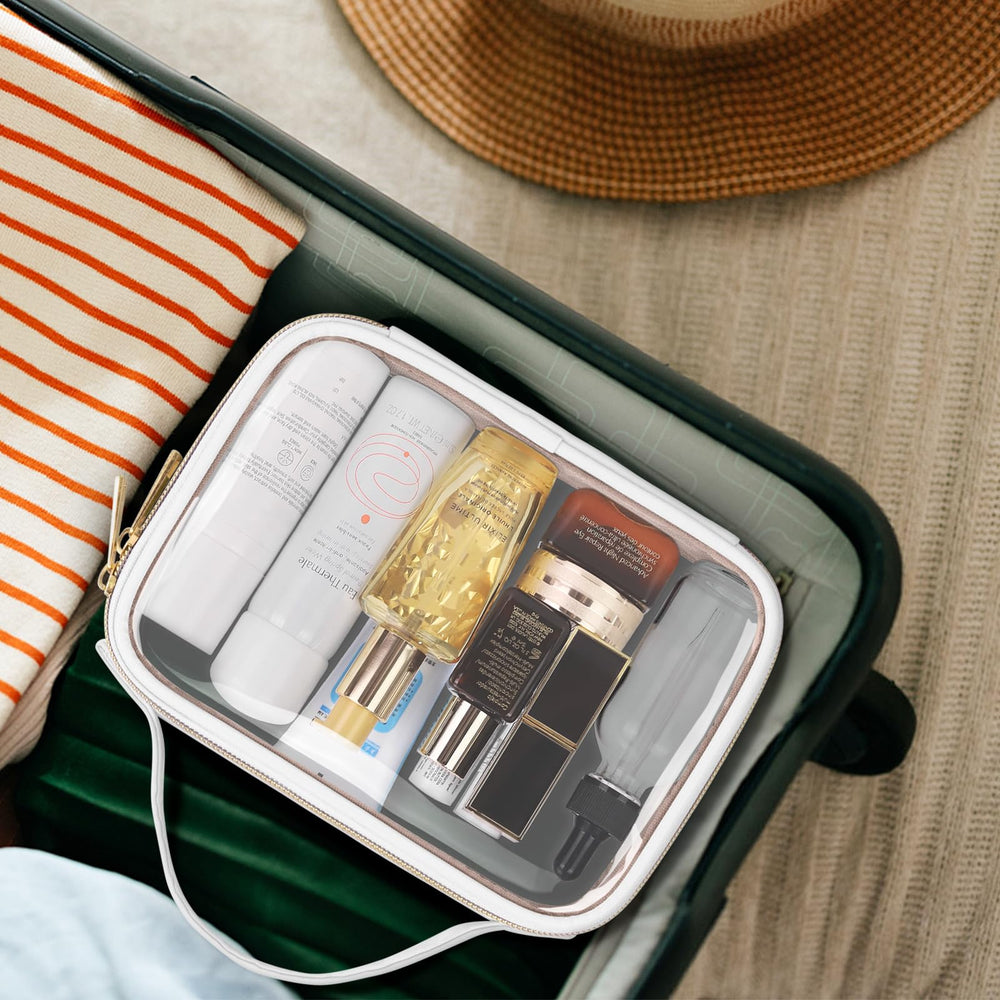 Wedama compact clear bags fit carry-on essentials saving space in a busy travel day