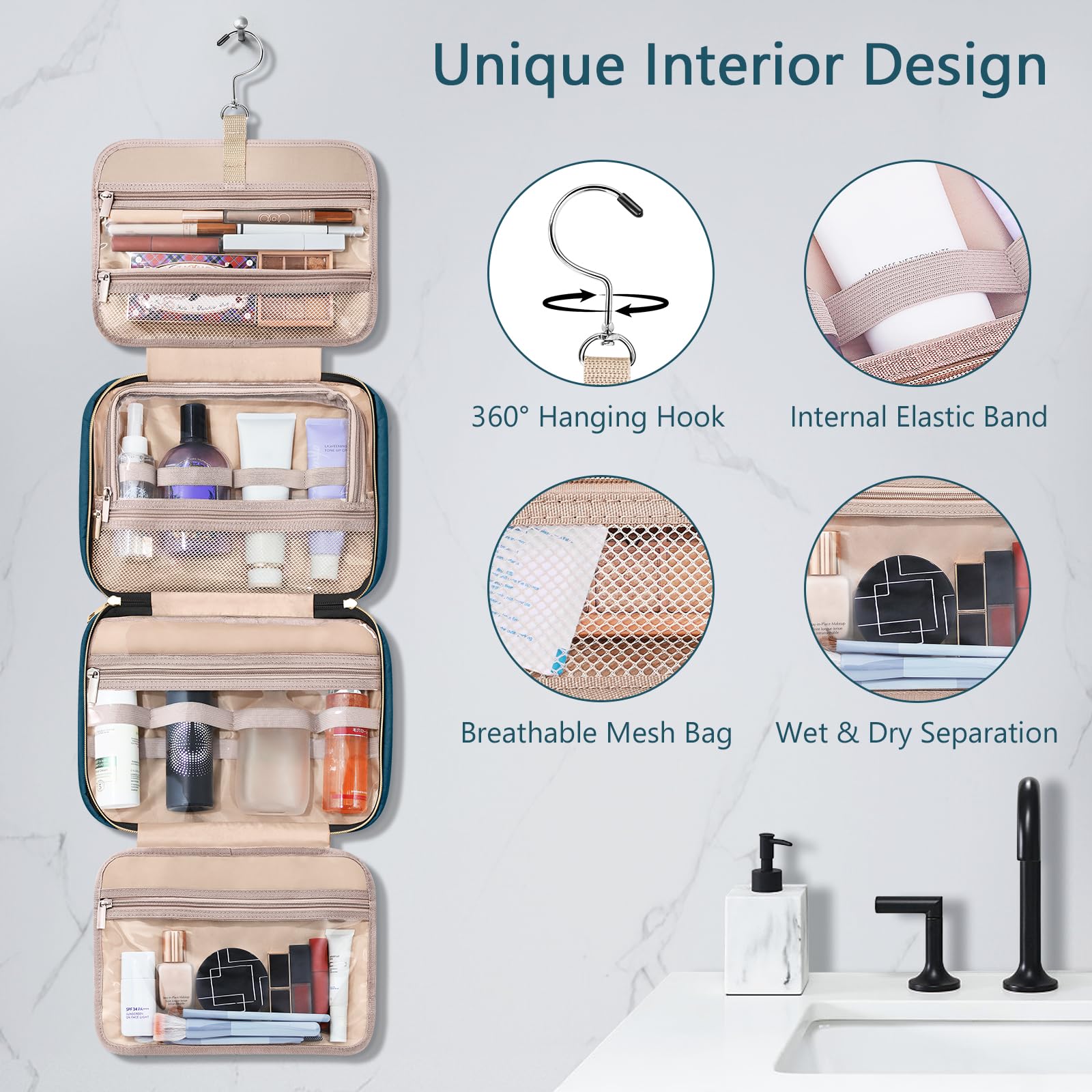 Wedama interior with elastic straps keeps bottles upright and organized