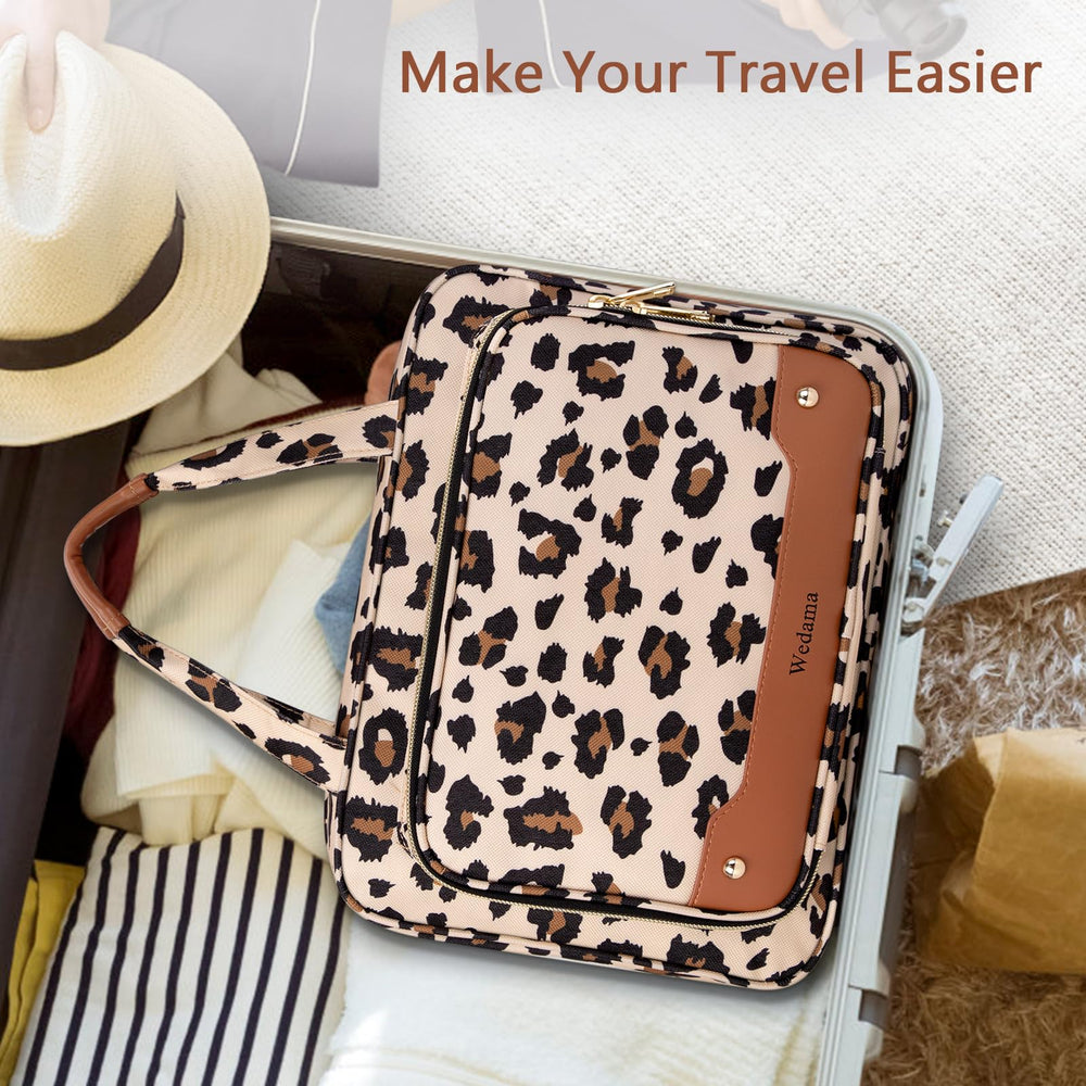 Wedama leopard travel makeup bag open for easy access