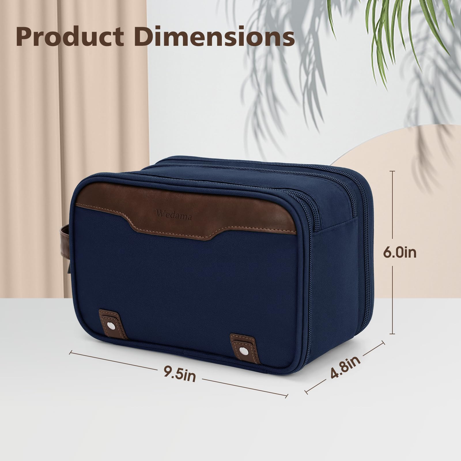 Wedama toiletry bag double zippers and magnetic buckle secure items during travel