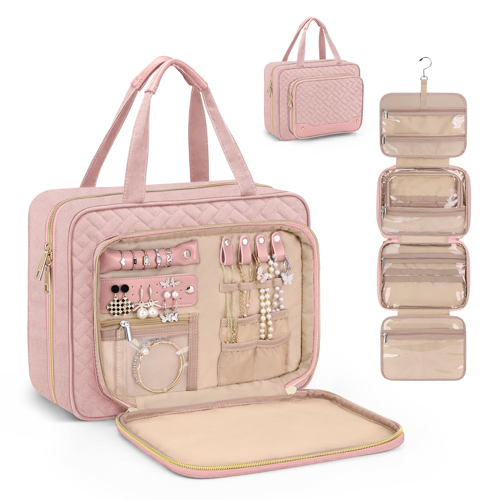 Wedama toiletry bag with jewelry compartment keeps rings and necklaces organized on trips