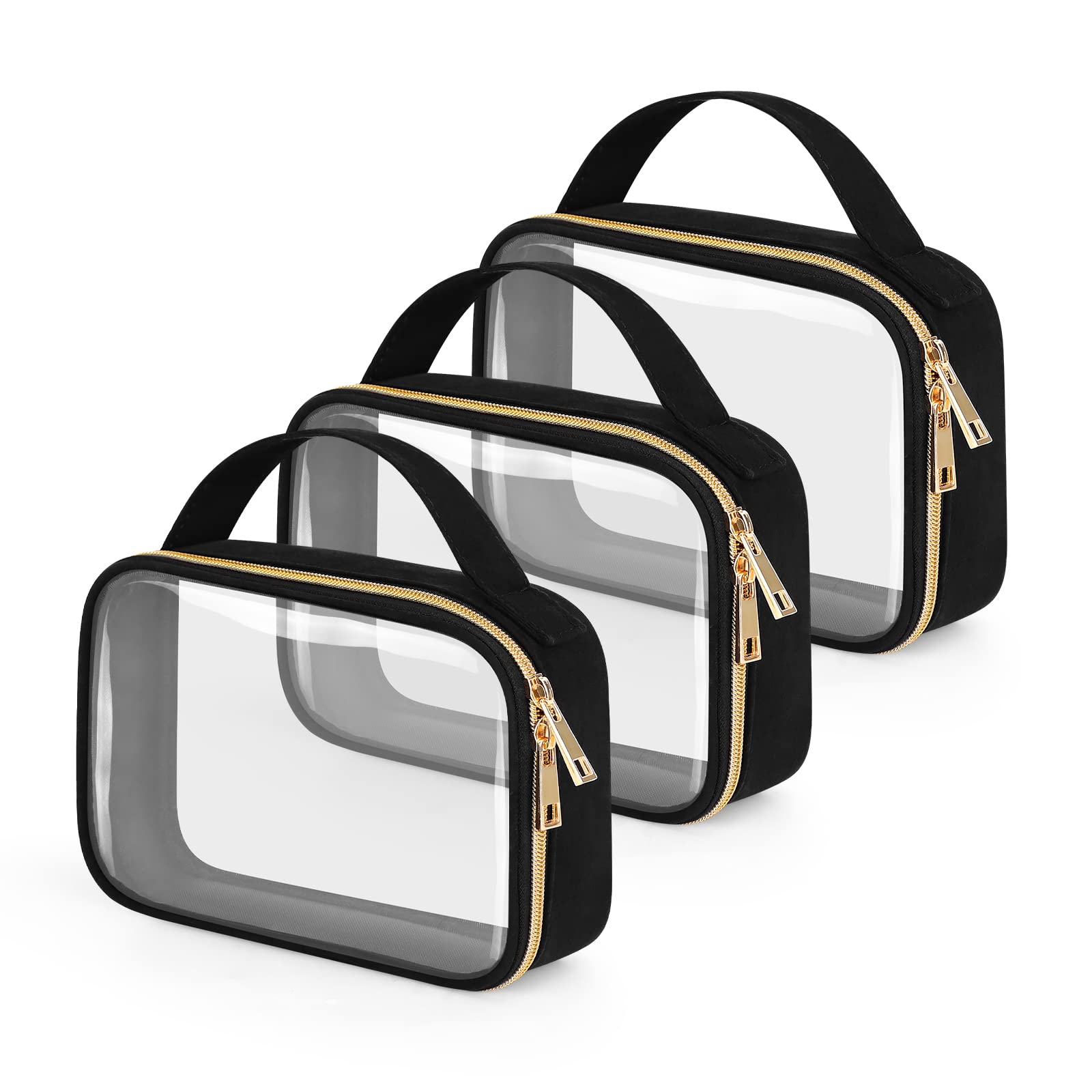 Wedama TSA-approved toiletry bag trio—clear front view for quick airport screening.