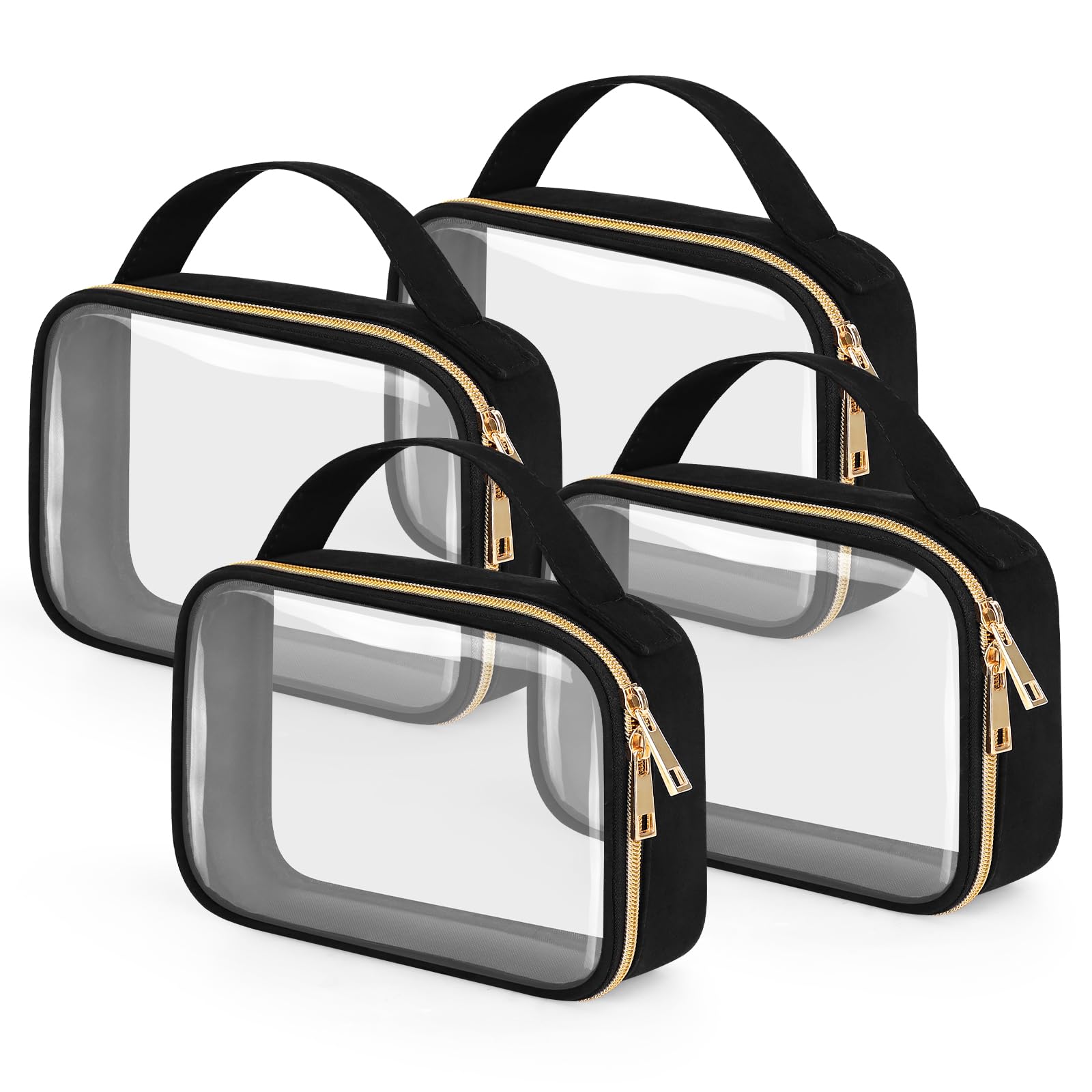 Wedama TSA-approved toiletry bag quad pack showing transparent design for quick security checks