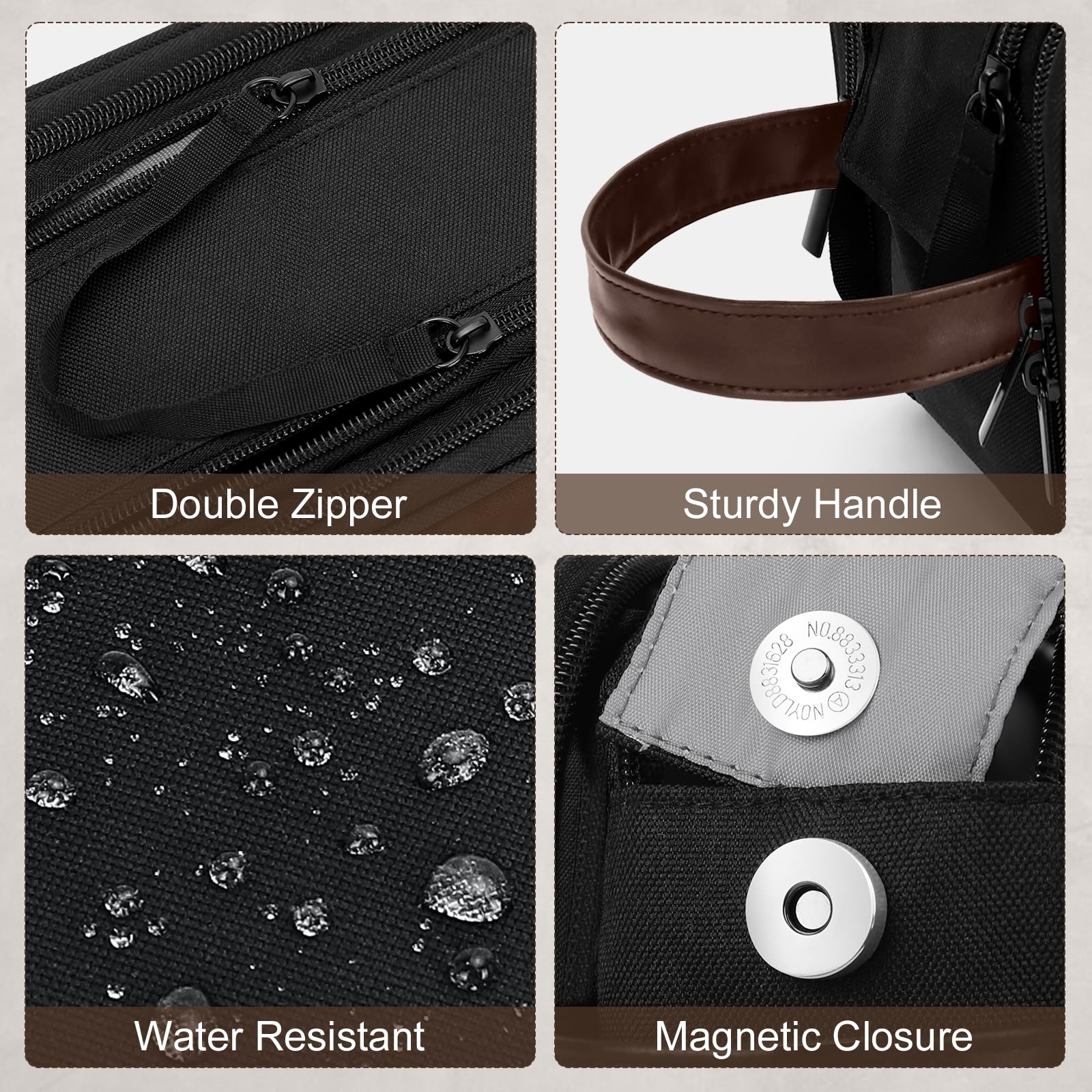 Wedama waterproof Oxford exterior protects contents in damp bathrooms and luggage.