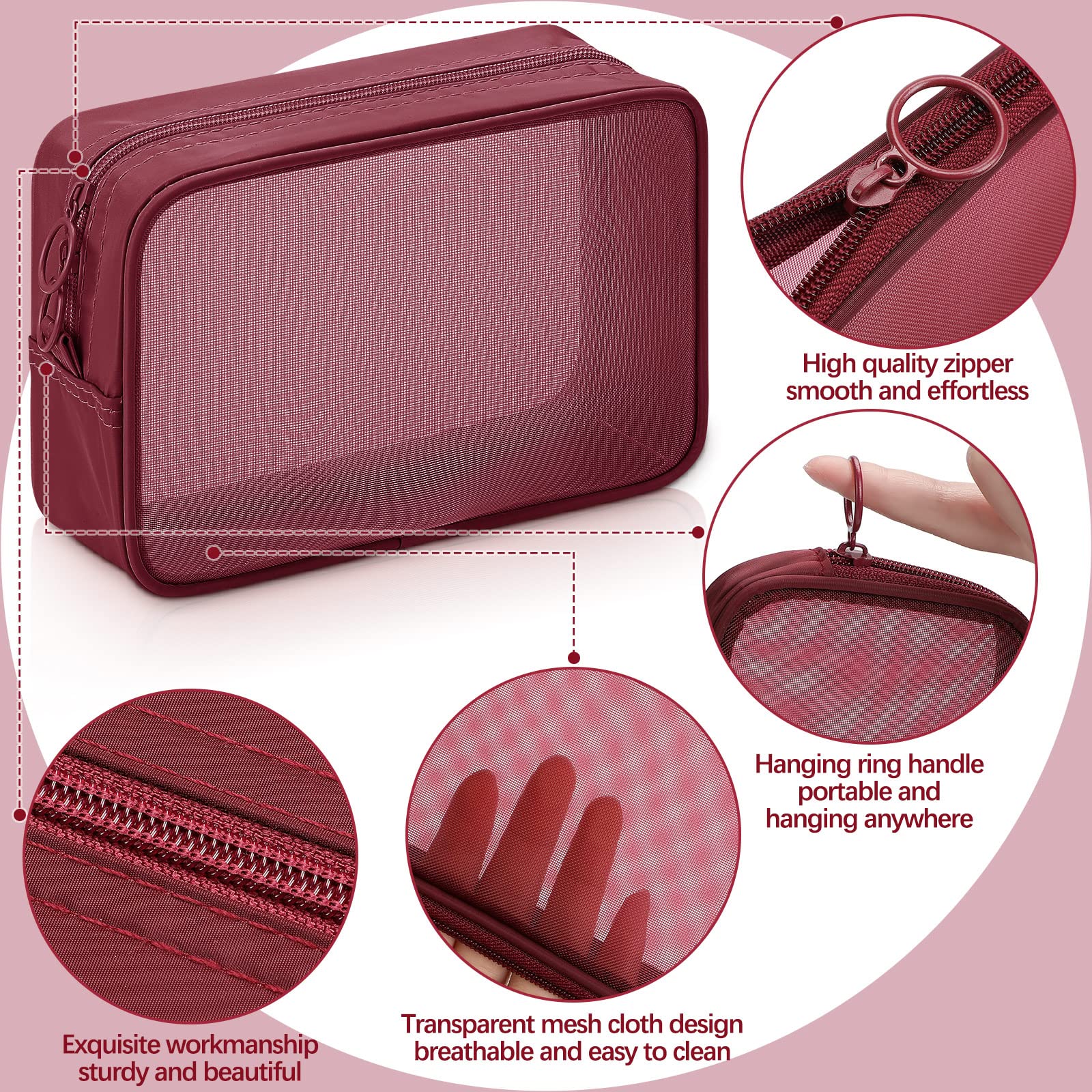 Weewooday large mesh makeup bag provides extra space for cosmetics and toiletries.