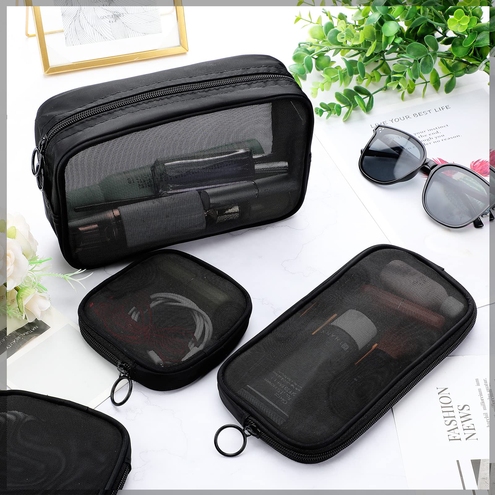 Weewooday mesh makeup bag multi-functional-use suitable as cosmetic or stationery pouch