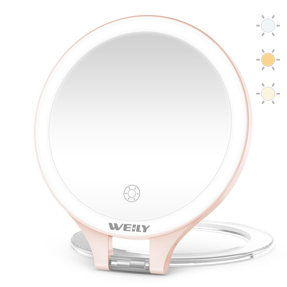 WEILY magnifying mirror 10x-1x closeup view for precise makeup and brow grooming.