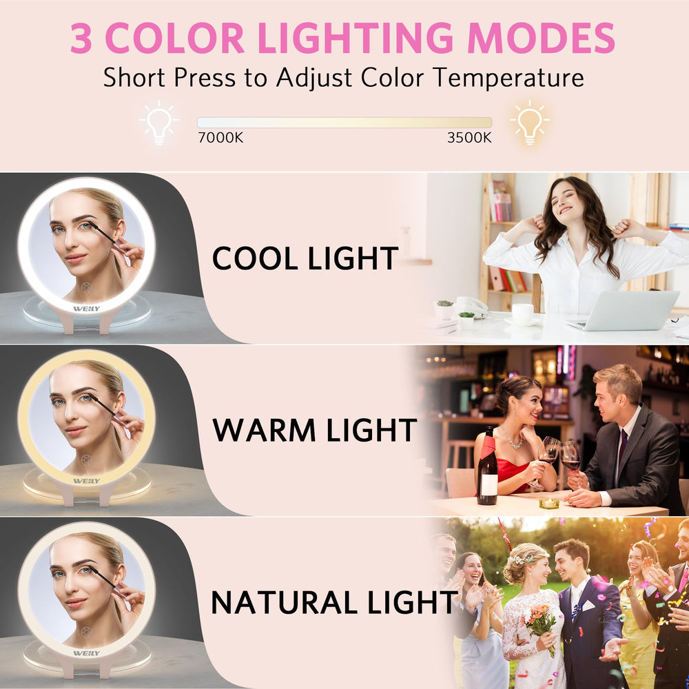 WEILY magnifying mirror with 3-color lights enhances daily makeup under varied illumination.