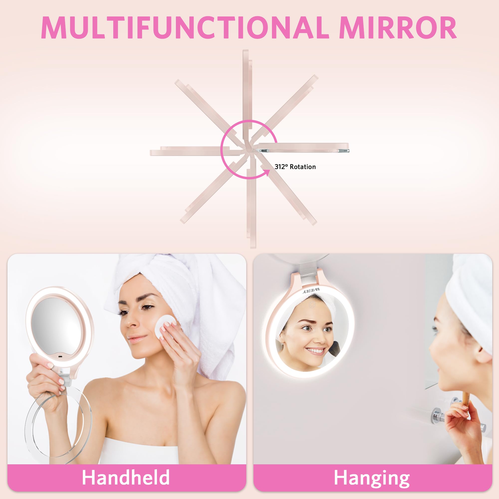 WEILY magnifying mirror folded-compact design fits bags for travel touch-ups.