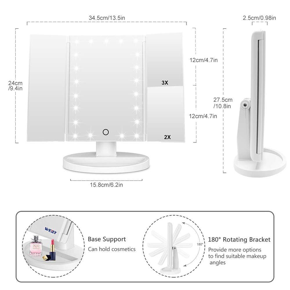 WEILY makeup mirror adjustable 180-degree rotation for custom angles.