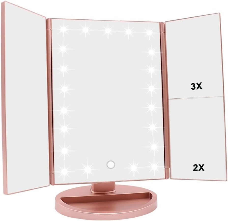 WEILY makeup mirror with 21 LEDs provides bright, even lighting for precise makeup application.