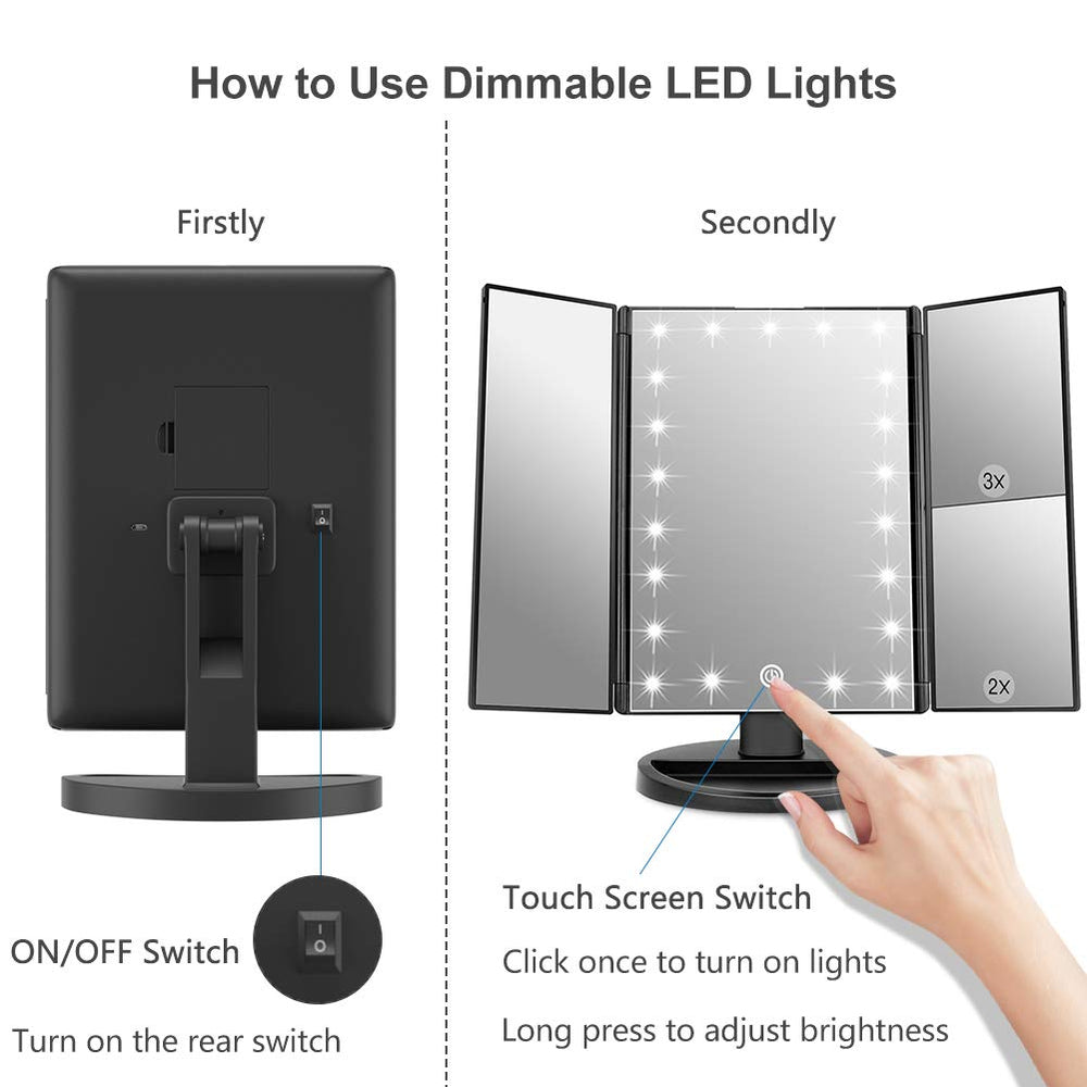 WEILY vanity mirror powers via USB or four AAA batteries