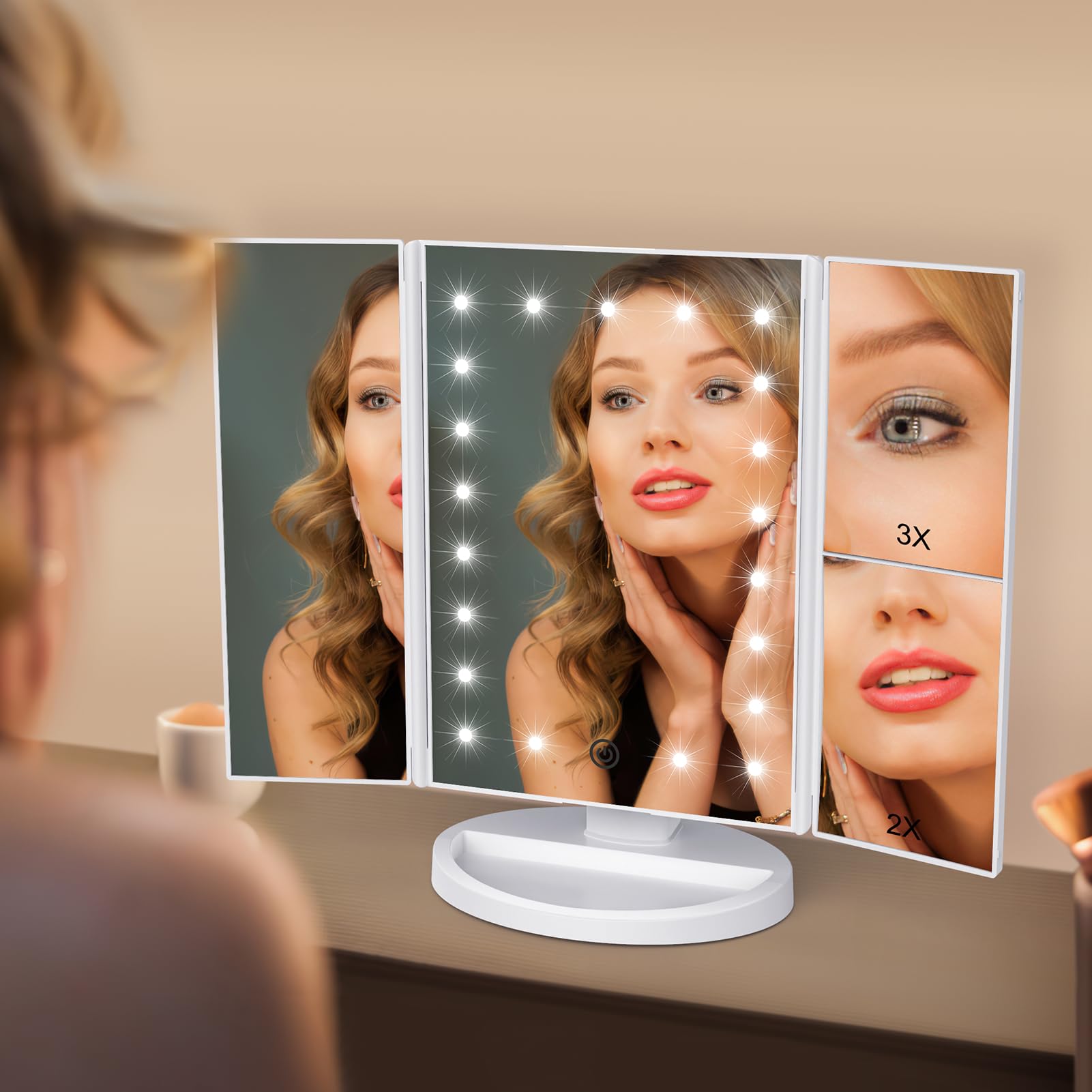 WEILY mirror magnification 1x-2x-3x for precise eyeliner and brow work.