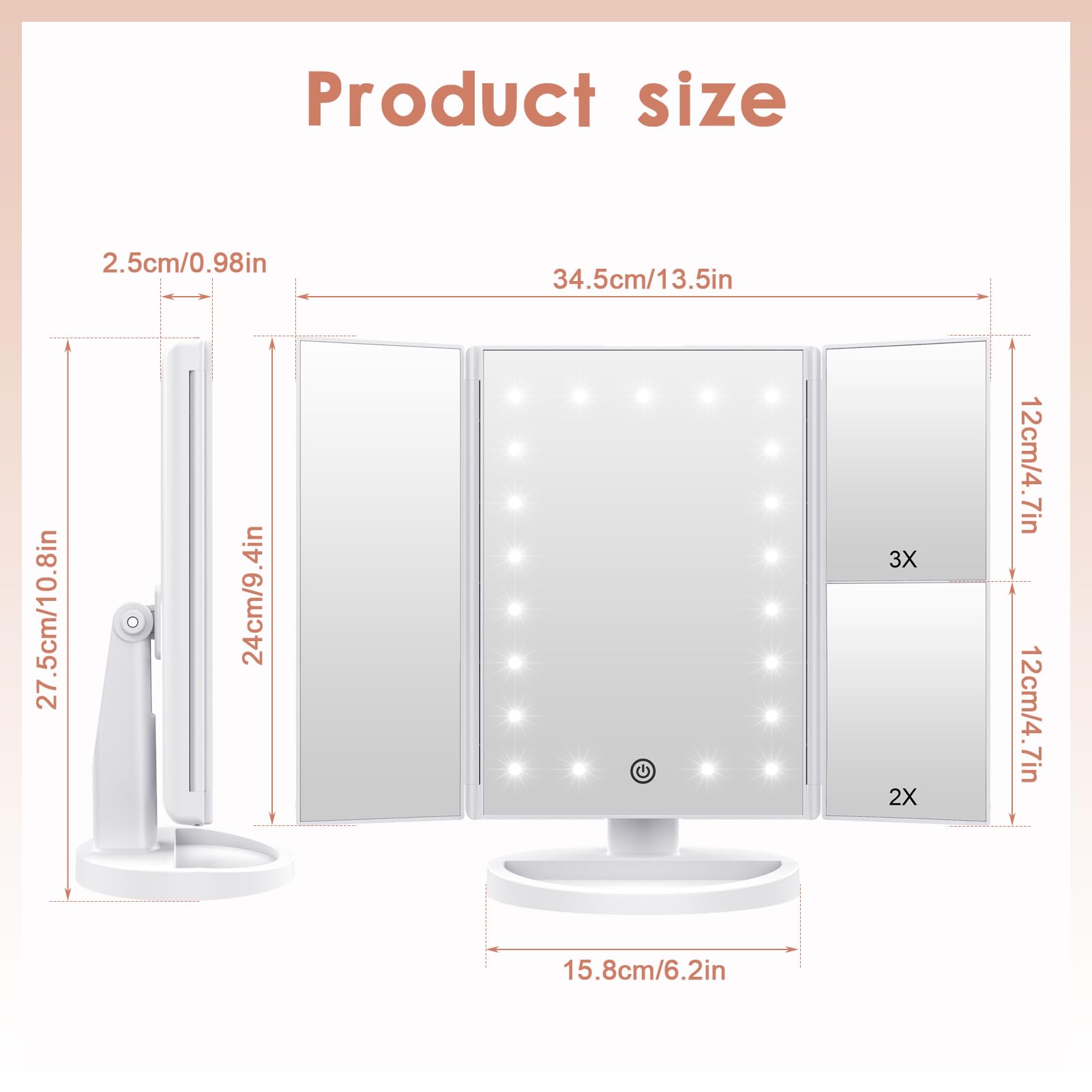 WEILY touch control adjusts brightness for comfortable makeup sessions.