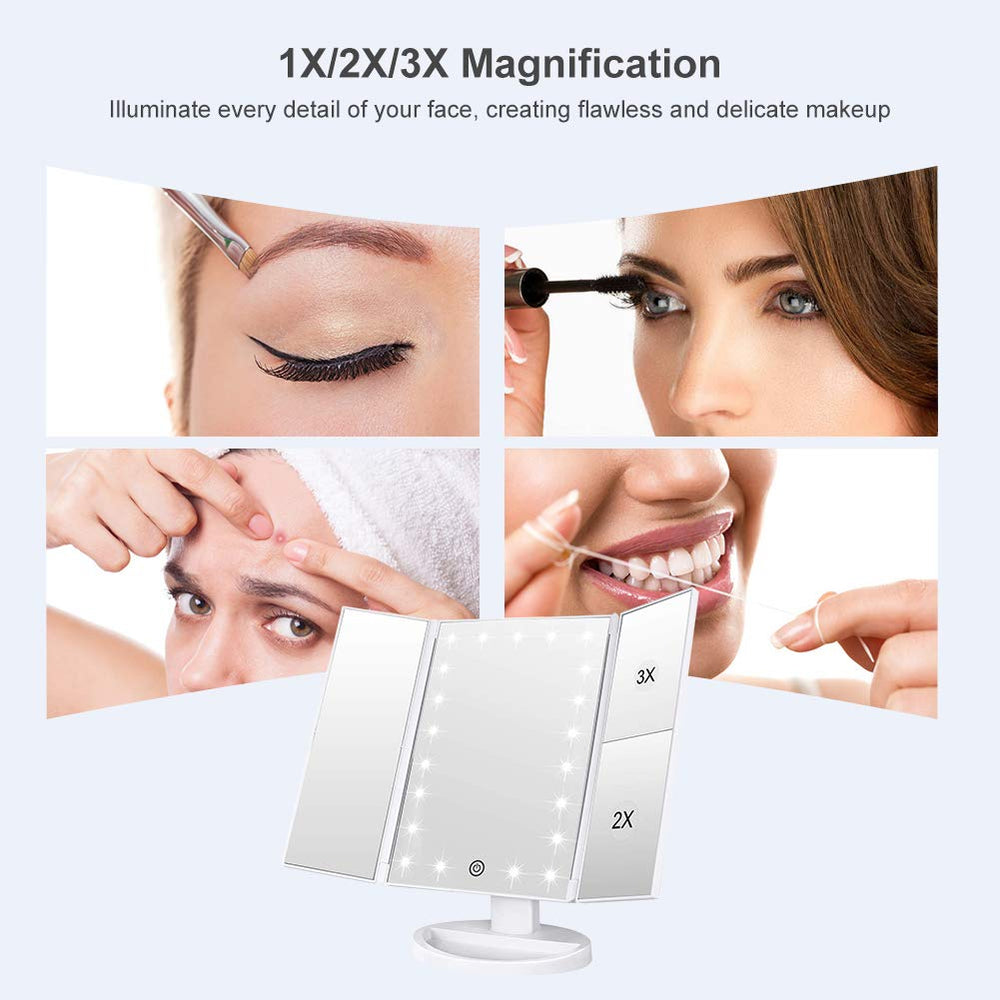 WEILY tri-fold makeup mirror for easy storage and portability.