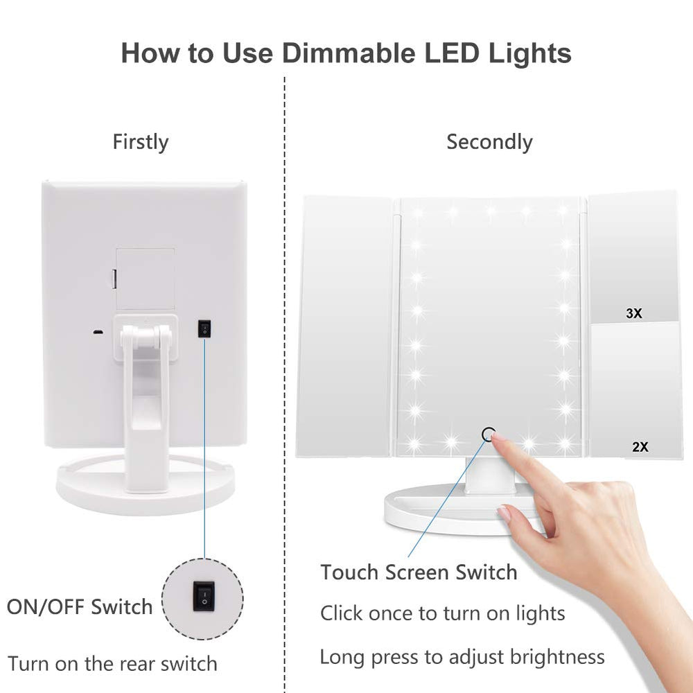 WEILY mirror powered by USB or batteries for flexible use.
