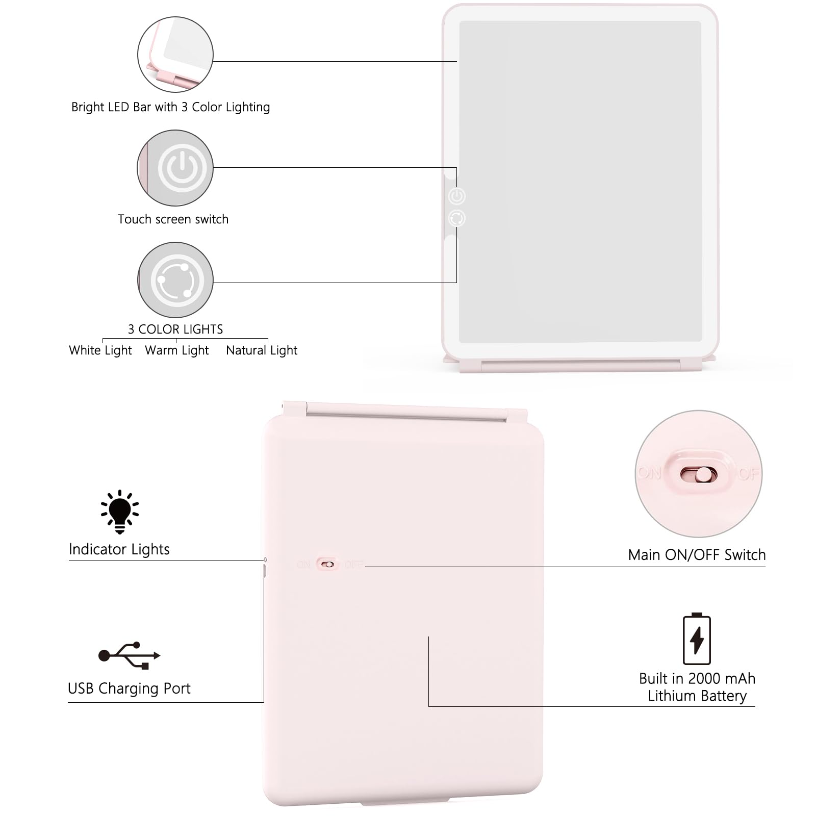 WEILY USB-A charging mirror supports reliable charging from laptops, power banks, or sockets.