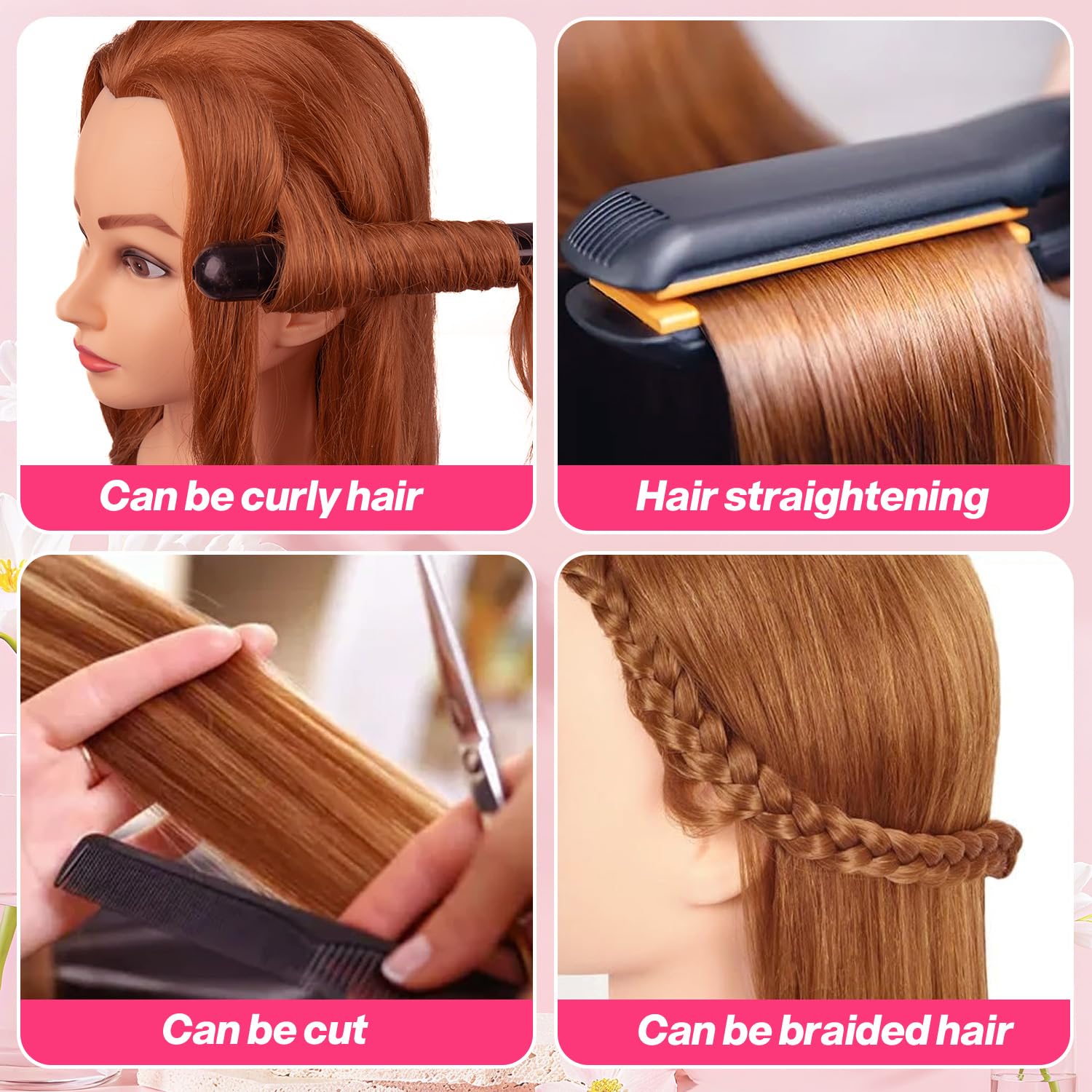 WeiRan mannequin head with flat iron for straightening practice.