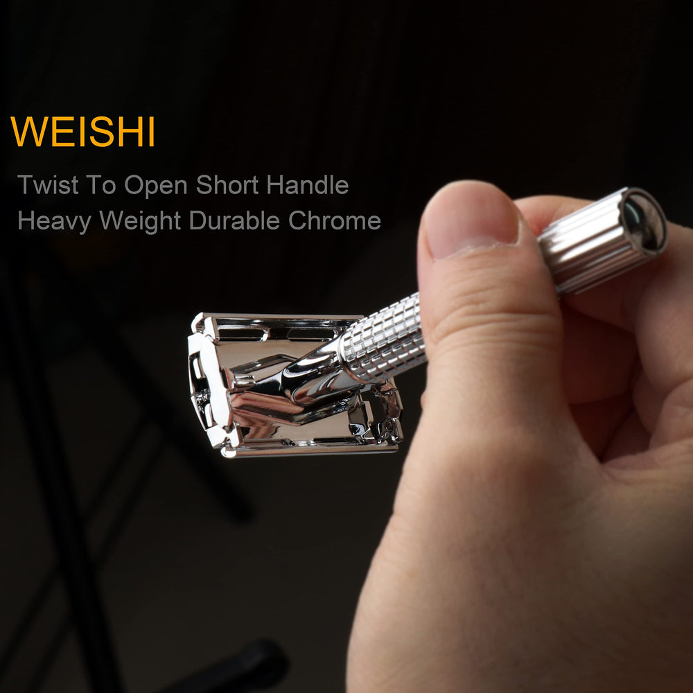 WEISHI 5-stainless blades included for immediate, ready-to-use wet shaving.