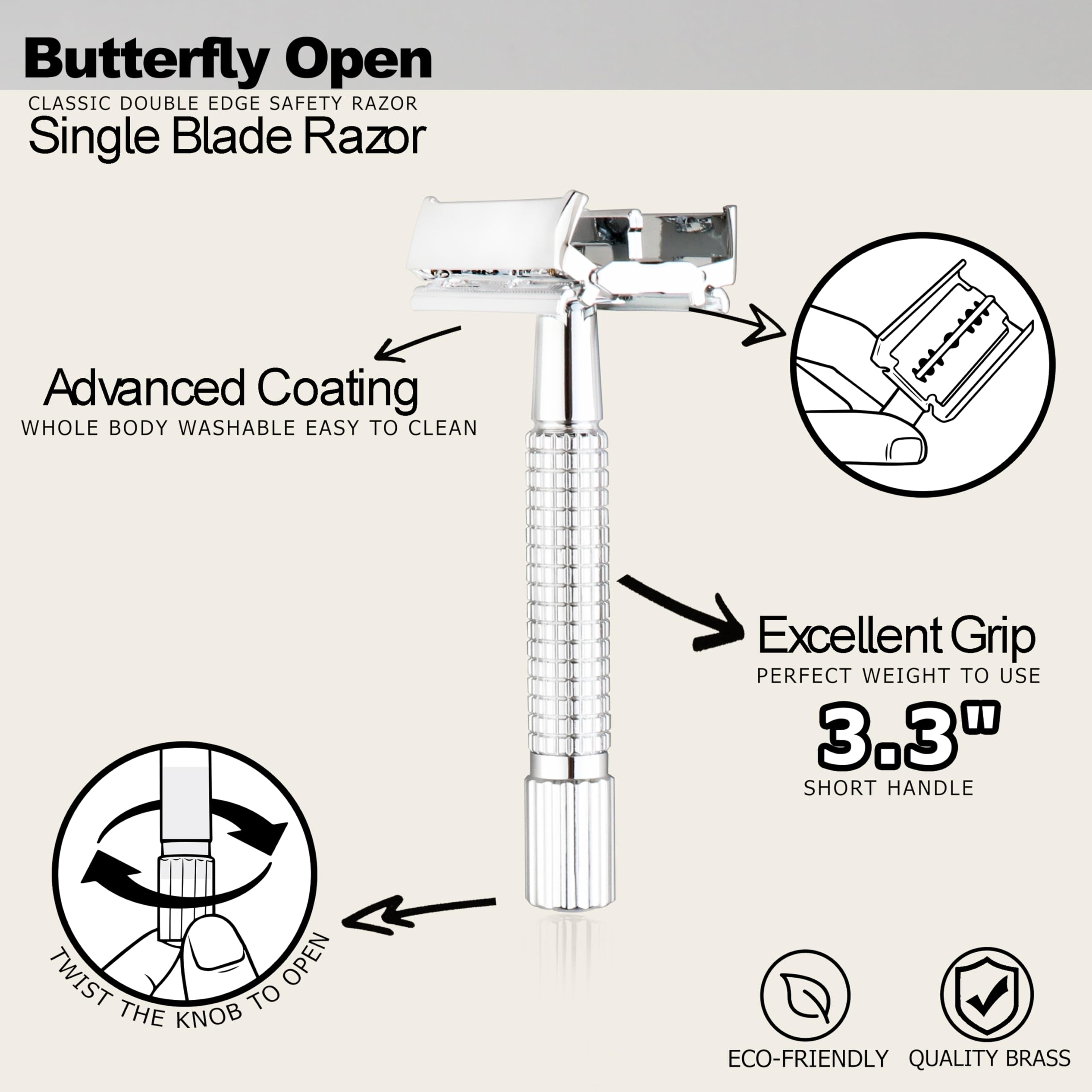 WEISHI brass-core balanced razor offers sturdy, comfortable control.
