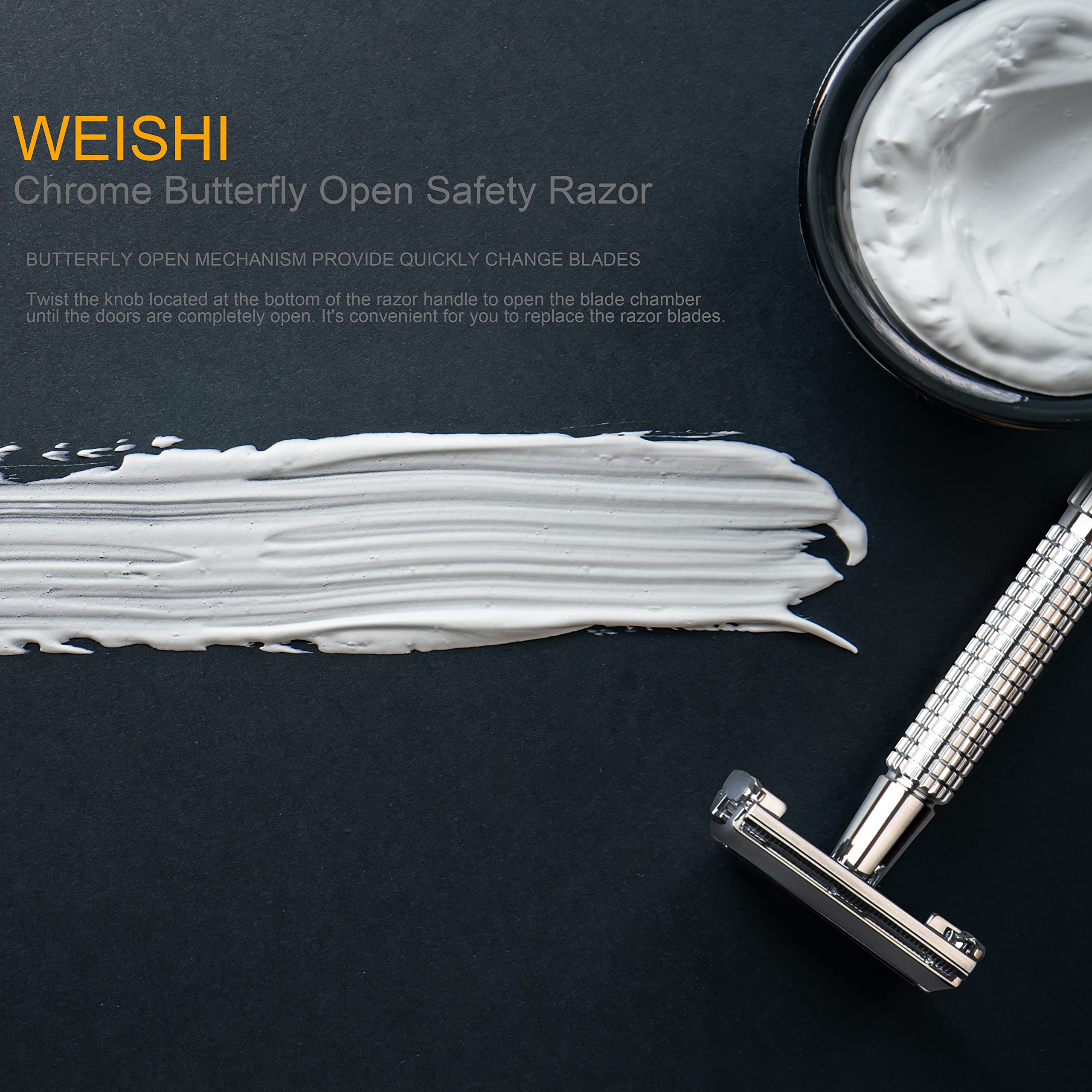 WEISHI chrome finish close-up highlights premium build for smooth shaves.